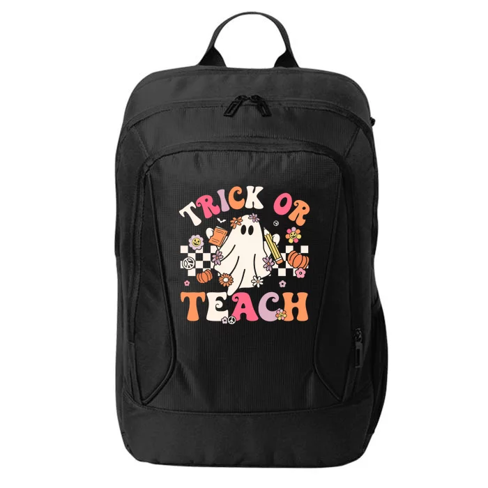 Groovy Teacher Halloween Retro Trick Or Teach Floral Ghost Gift City Backpack