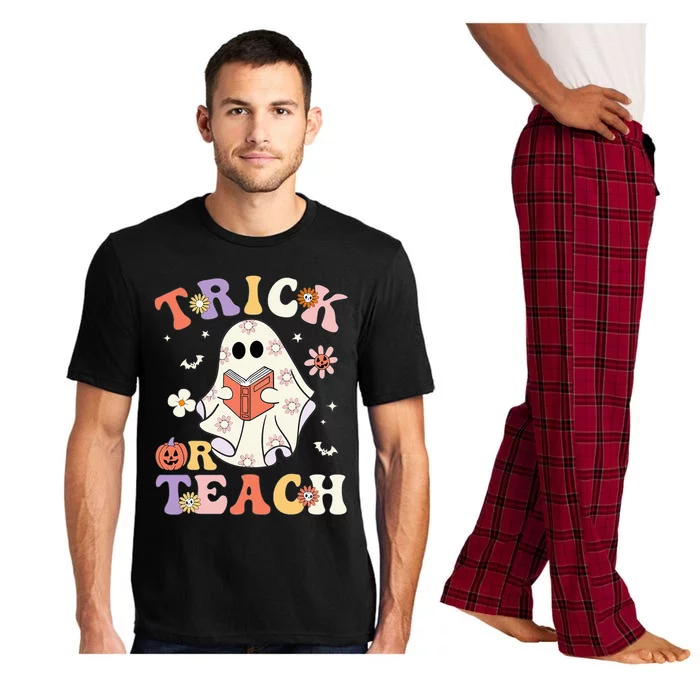 Groovy Teacher Halloween Trick Or Teach Retro Floral Ghost Pajama Set