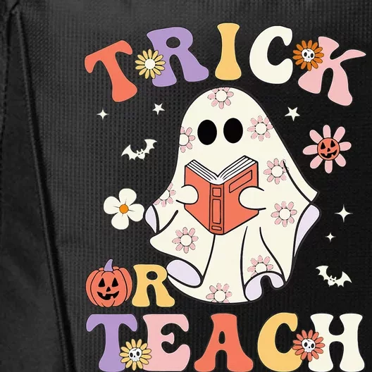 Groovy Teacher Halloween Trick Or Teach Retro Floral Ghost City Backpack