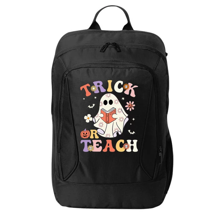 Groovy Teacher Halloween Trick Or Teach Retro Floral Ghost City Backpack