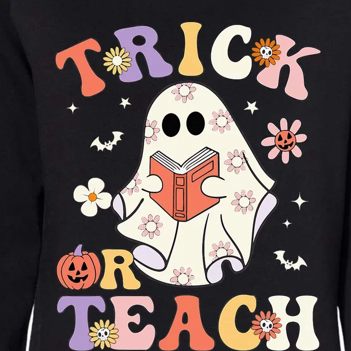 Groovy Teacher Halloween Trick Or Teach Retro Floral Ghost Womens California Wash Sweatshirt