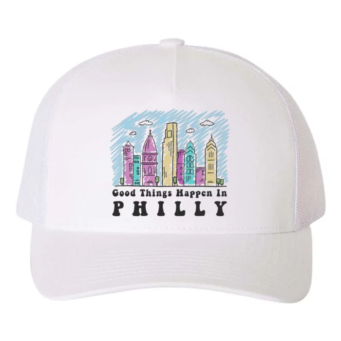 Good Things Happen In Philly Shirt, Philadelphia Skyline Yupoong Adult 5-Panel Trucker Hat