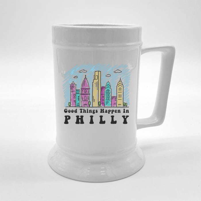 Good Things Happen In Philly Shirt, Philadelphia Skyline Front & Back Beer Stein