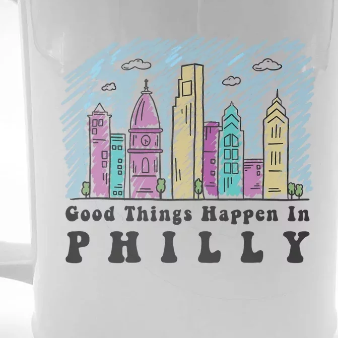 Good Things Happen In Philly Shirt, Philadelphia Skyline Front & Back Beer Stein