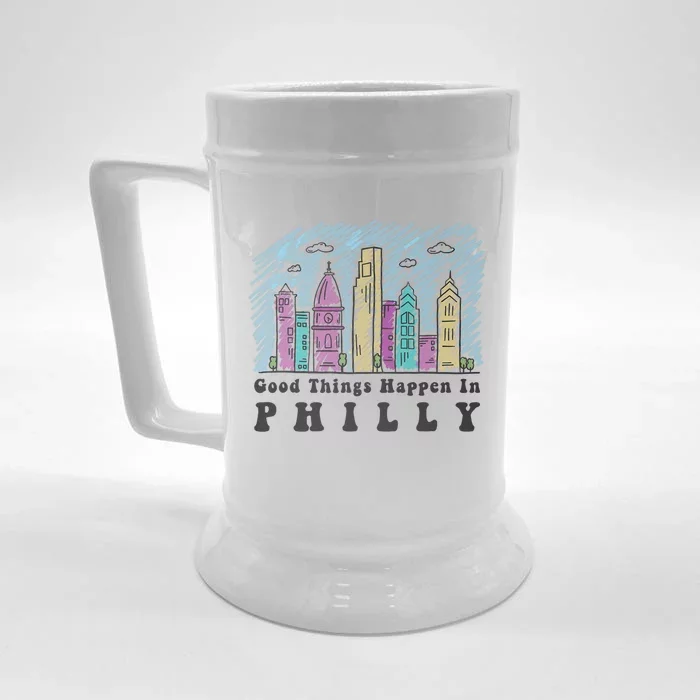 Good Things Happen In Philly Shirt, Philadelphia Skyline Front & Back Beer Stein