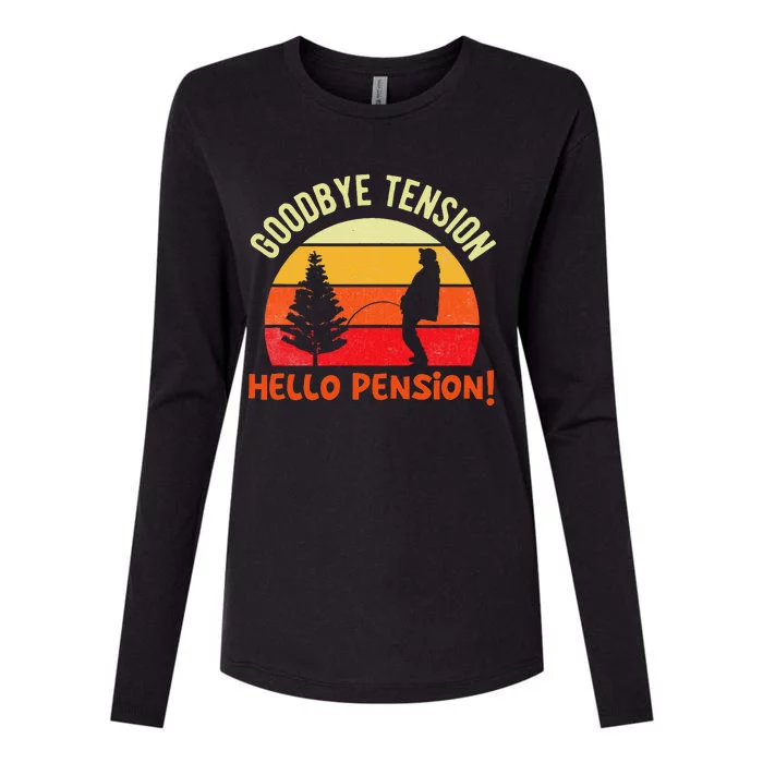 Goodbye Tension Hello Pension Funny Retirement Appreciation Womens Cotton Relaxed Long Sleeve T-Shirt