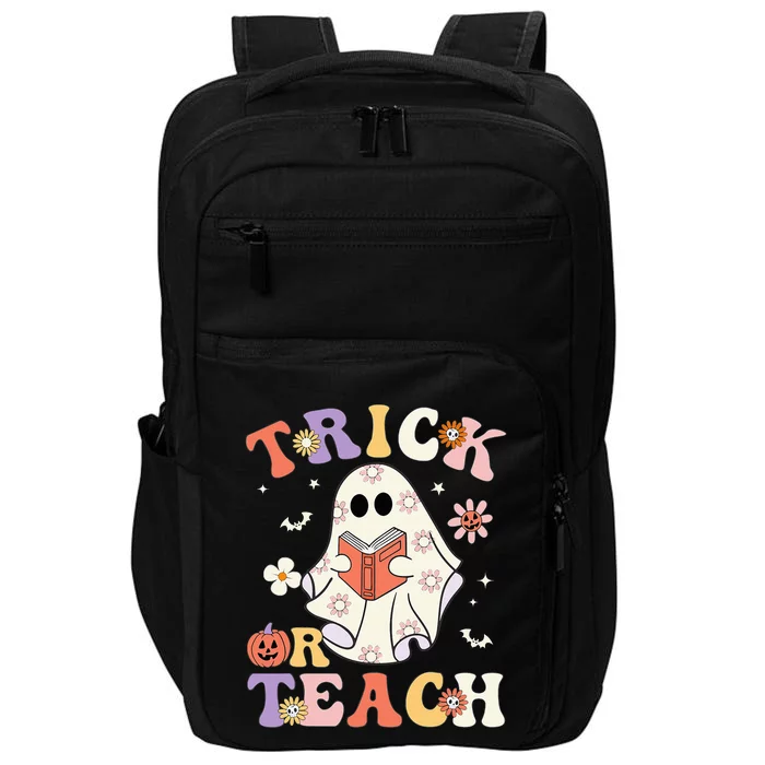 Groovy Teacher Halloween Trick Or Teach Retro Floral Ghost Impact Tech Backpack