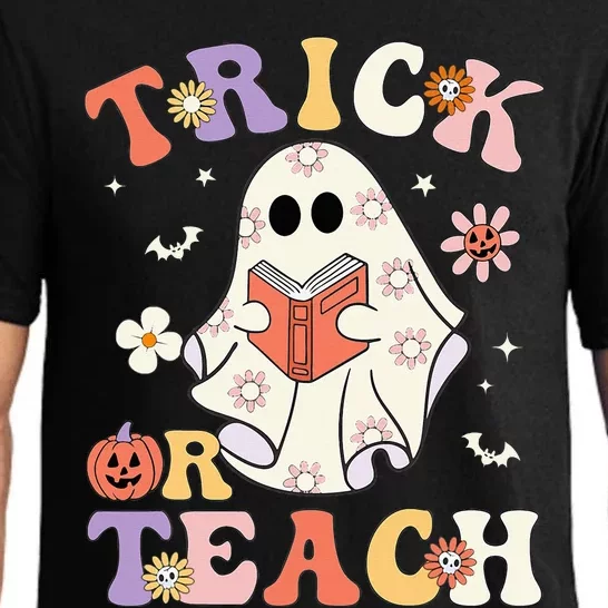 Groovy Teacher Halloween Trick Or Teach Retro Floral Ghost Pajama Set