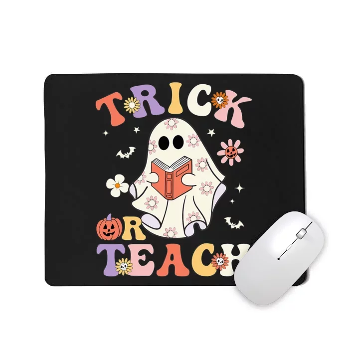 Groovy Teacher Halloween Trick Or Teach Retro Floral Ghost Mousepad