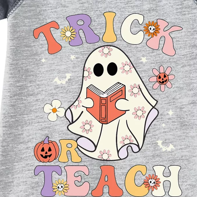 Groovy Teacher Halloween Trick Or Teach Retro Floral Ghost Infant Baby Jersey Bodysuit