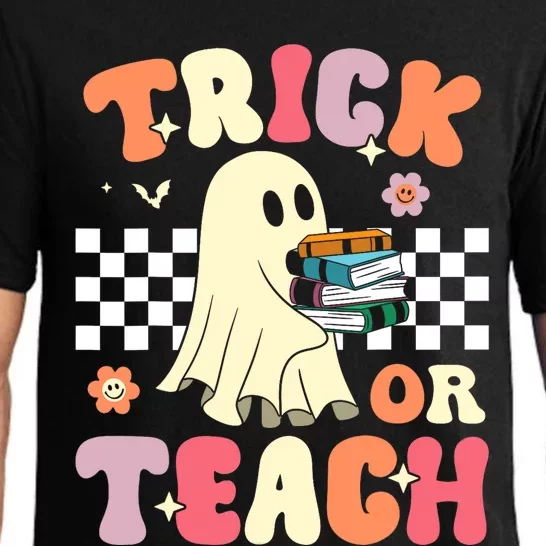 Groovy Teacher Halloween Trick or Teach Retro Floral Ghost Pajama Set