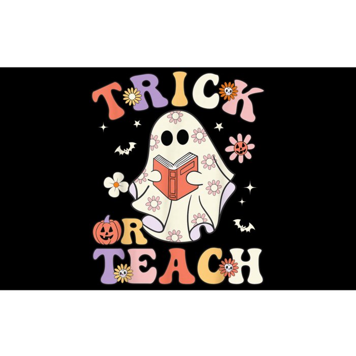 Groovy Teacher Halloween Trick or Teach Retro Floral Ghost Bumper Sticker