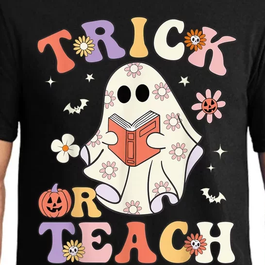 Groovy Teacher Halloween Trick or Teach Retro Floral Ghost Pajama Set