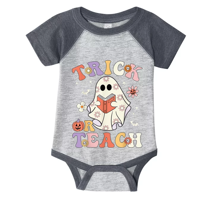 Groovy Teacher Halloween Trick or Teach Retro Floral Ghost Infant Baby Jersey Bodysuit