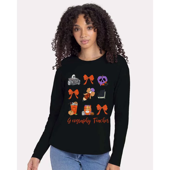 Geography Teacher Halloween Pencil Halloween Coquette Womens Cotton Relaxed Long Sleeve T-Shirt