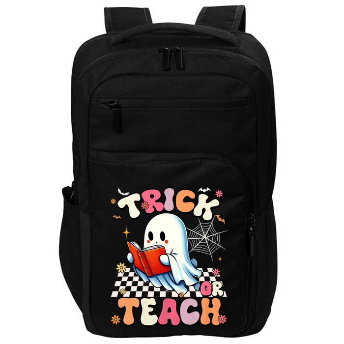 Groovy Teacher Halloween Retro Trick Or Teach Floral Ghost Impact Tech Backpack