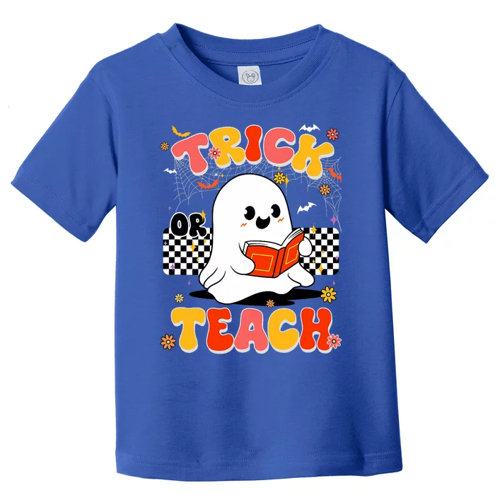 Groovy Teacher Halloween Retro Trick Or Teach Floral Ghost Toddler T-Shirt