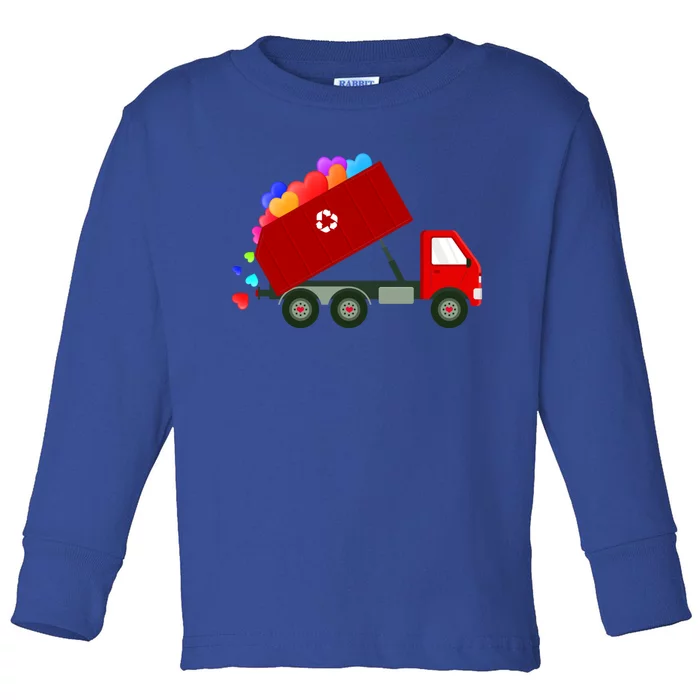 Garbage Truck Hearts Valentines Day Cool Gift Toddler Long Sleeve Shirt