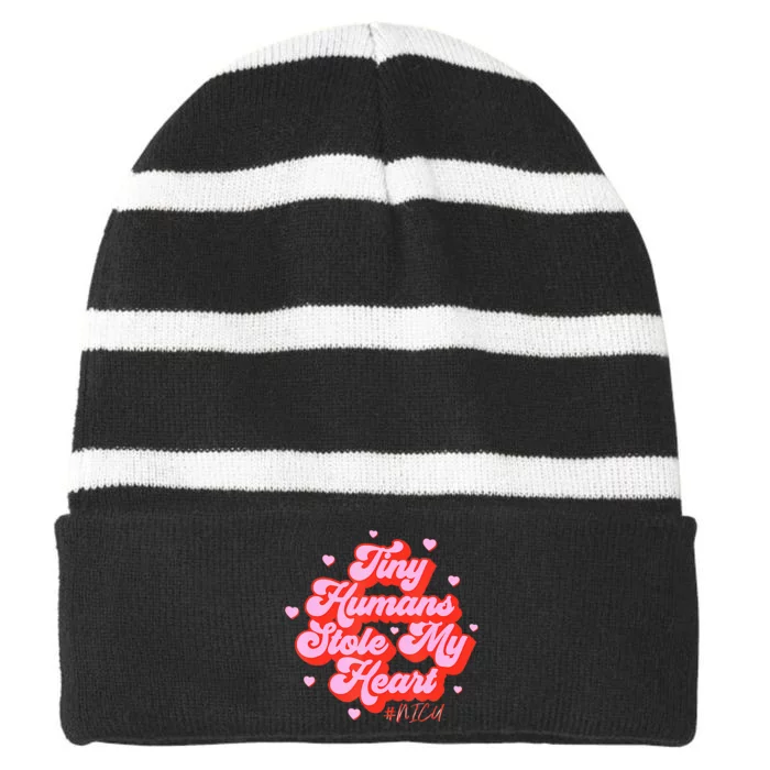 Groovy Tiny Humans Stole My Heart Nicu Nurse ValentineS Day Striped Beanie with Solid Band