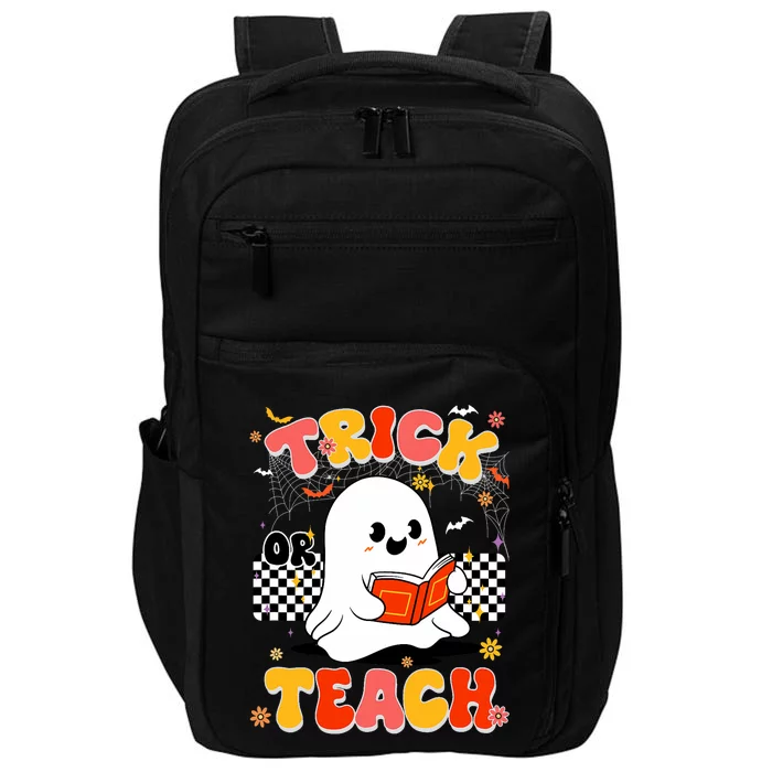 Groovy Teacher Halloween Retro Trick Or Teach Floral Ghost Impact Tech Backpack