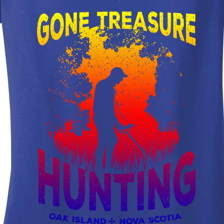 Gone Treasure Hunting Oak Island Funny Retro Metal Detector Cool Gift Women's V-Neck T-Shirt