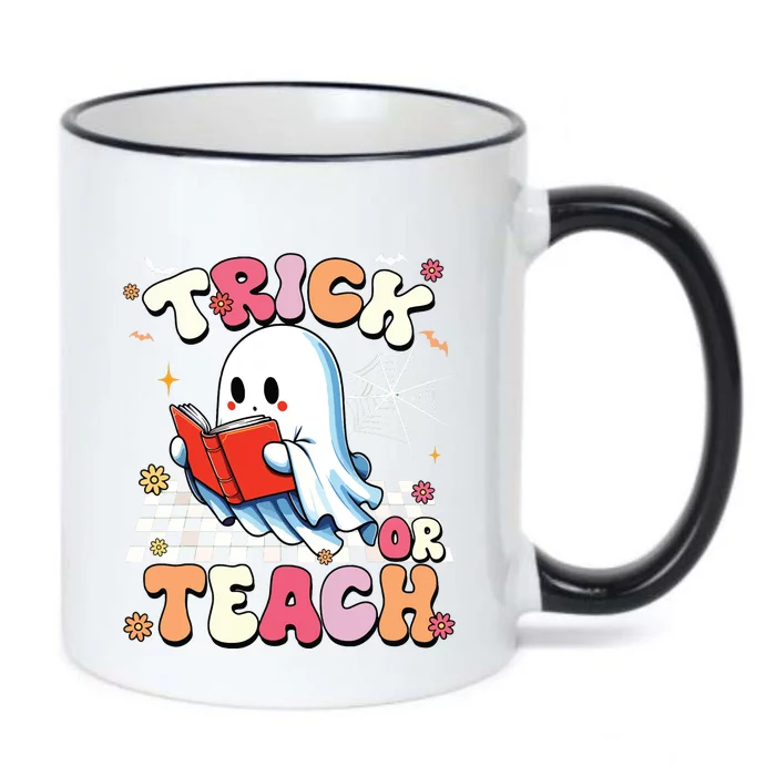 Groovy Teacher Halloween Retro Trick Or Teach Floral Ghost Black Color Changing Mug