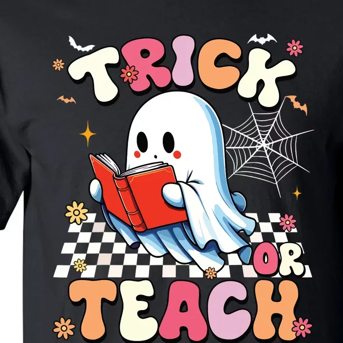 Groovy Teacher Halloween Retro Trick Or Teach Floral Ghost Tall T-Shirt