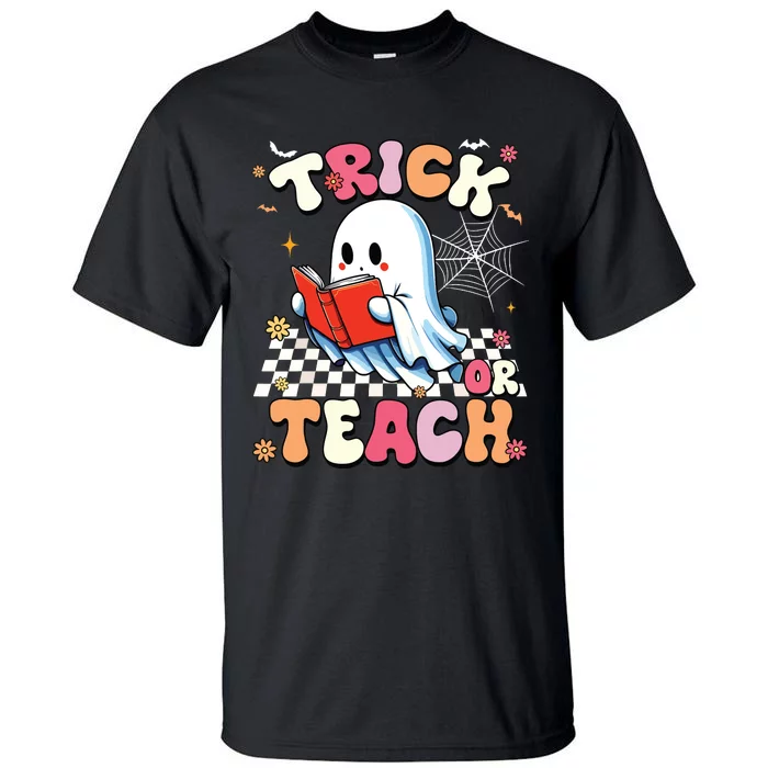 Groovy Teacher Halloween Retro Trick Or Teach Floral Ghost Tall T-Shirt