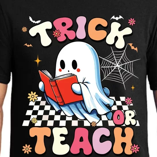 Groovy Teacher Halloween Retro Trick Or Teach Floral Ghost Pajama Set