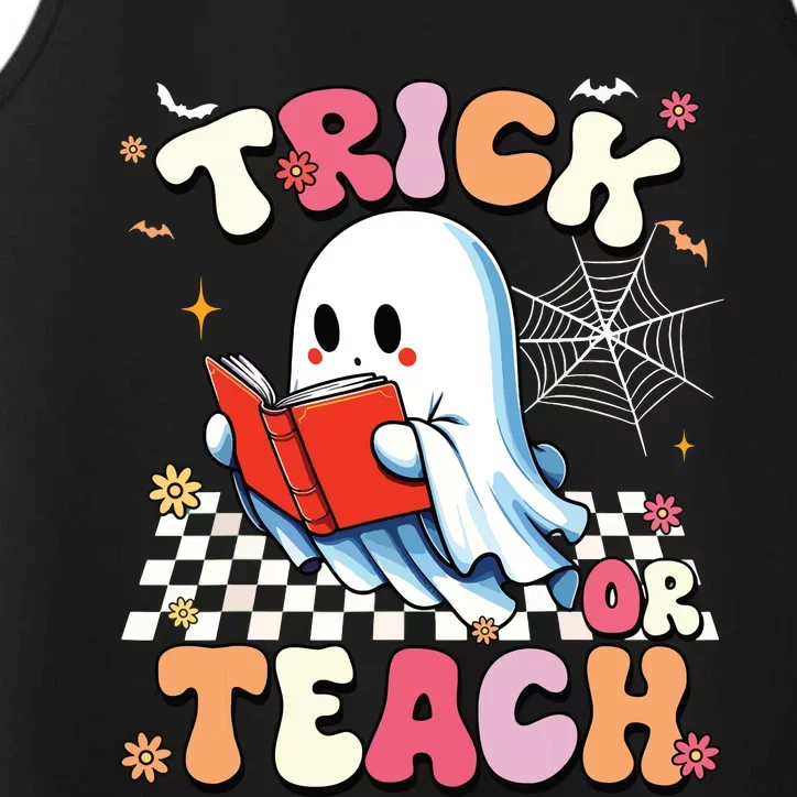 Groovy Teacher Halloween Retro Trick Or Teach Floral Ghost Performance Tank