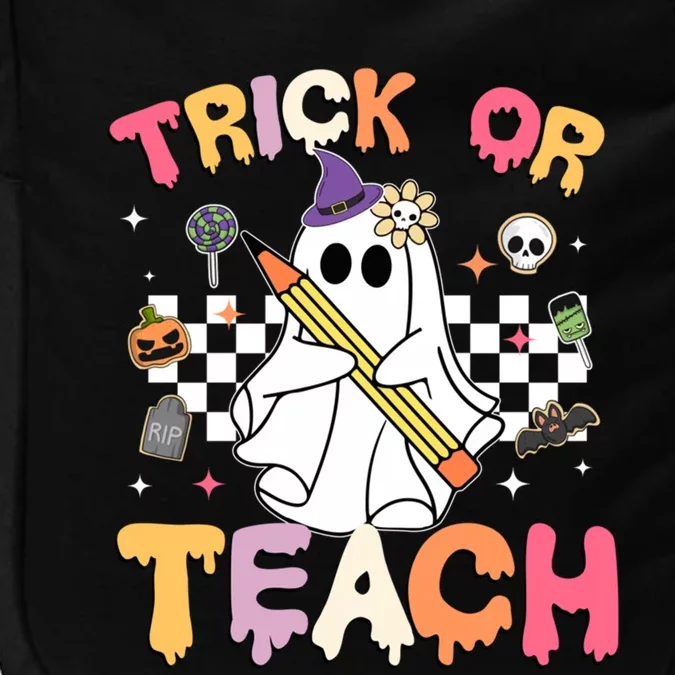 Groovy Teacher Halloween Retro Trick Or Teach Floral Ghost Funny Gift Impact Tech Backpack