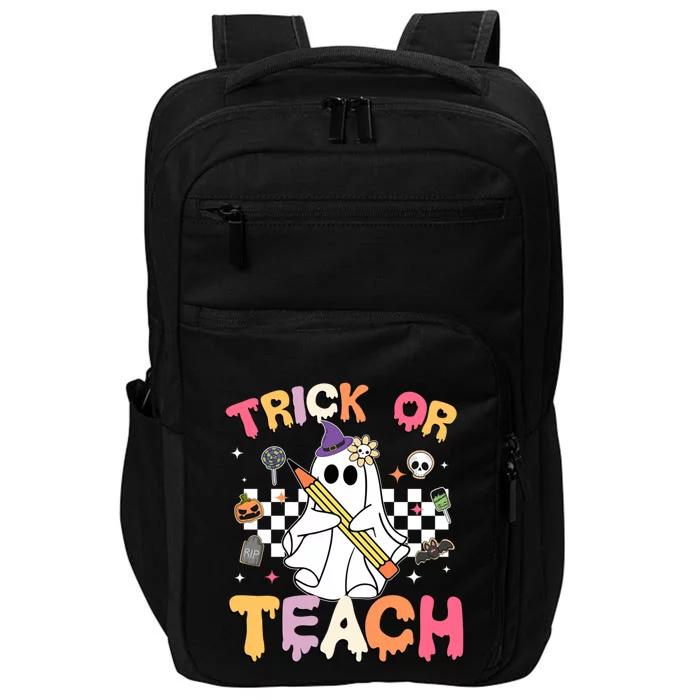 Groovy Teacher Halloween Retro Trick Or Teach Floral Ghost Funny Gift Impact Tech Backpack