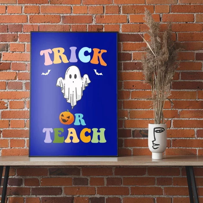 Groovy Teacher Halloween Trick Or Teach Retro Floral Ghost Great Gift Poster