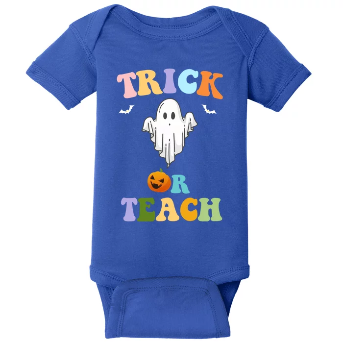 Groovy Teacher Halloween Trick Or Teach Retro Floral Ghost Great Gift Baby Bodysuit