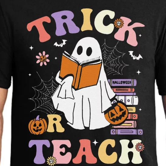 Groovy Teacher Halloween Retro Trick Or Teach Ghost Reading Pajama Set