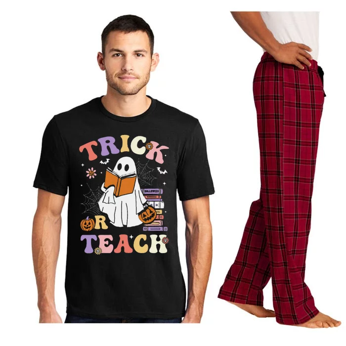 Groovy Teacher Halloween Retro Trick Or Teach Ghost Reading Pajama Set