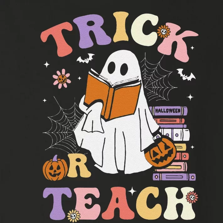 Groovy Teacher Halloween Retro Trick Or Teach Ghost Reading Toddler Long Sleeve Shirt