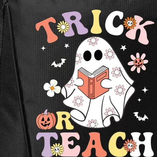 Groovy Teacher Halloween Trick Or Teach Retro Floral Ghost City Backpack