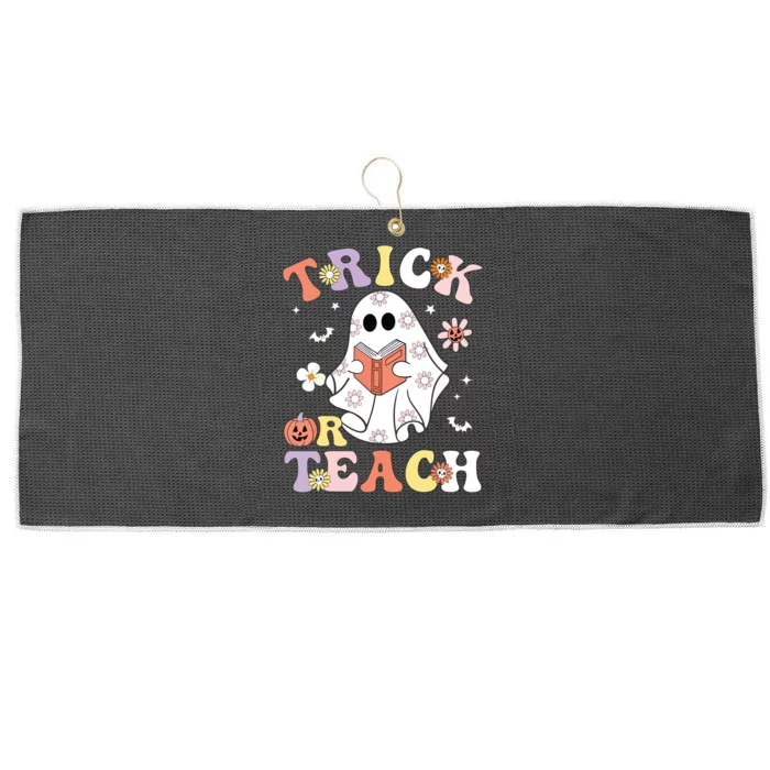 Groovy Teacher Halloween Trick Or Teach Retro Floral Ghost Large Microfiber Waffle Golf Towel