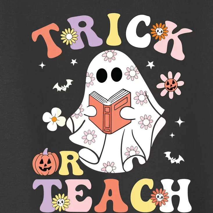 Groovy Teacher Halloween Trick Or Teach Retro Floral Ghost Toddler T-Shirt