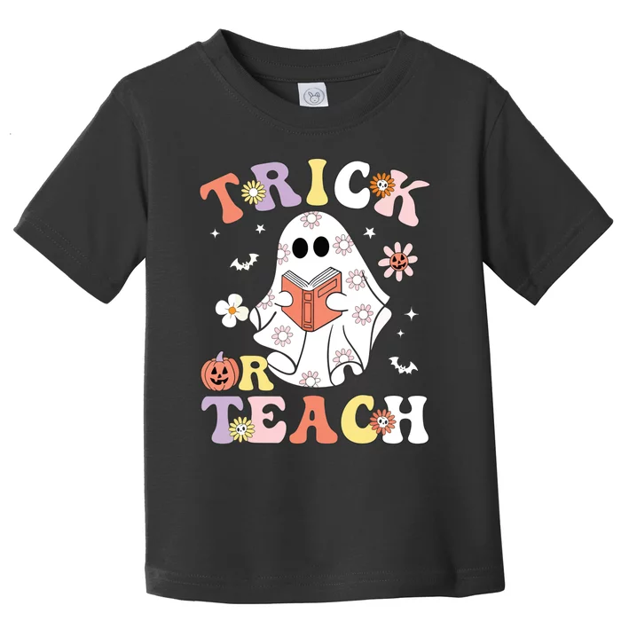 Groovy Teacher Halloween Trick Or Teach Retro Floral Ghost Toddler T-Shirt