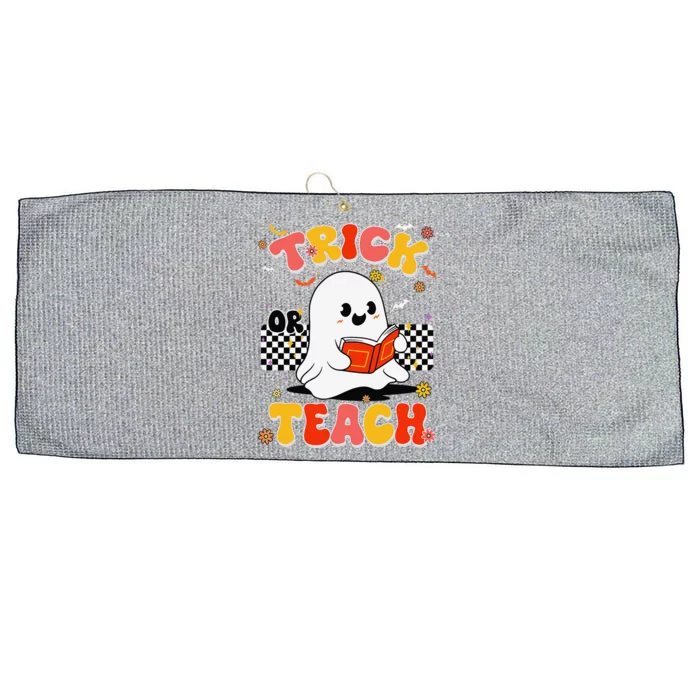 Groovy Teacher Halloween Retro Trick Or Teach Floral Ghost Large Microfiber Waffle Golf Towel