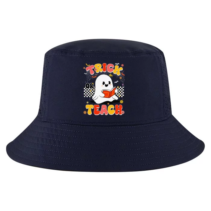 Groovy Teacher Halloween Retro Trick Or Teach Floral Ghost Cool Comfort Performance Bucket Hat