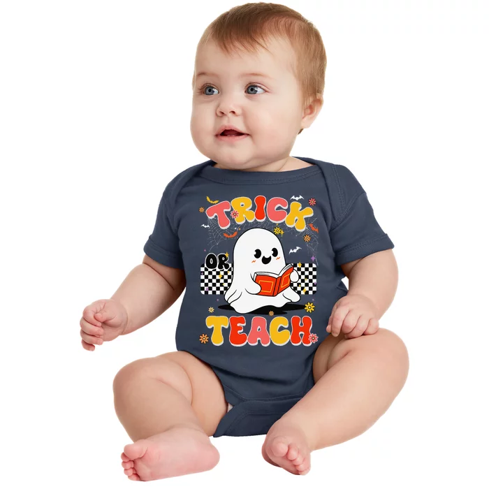 Groovy Teacher Halloween Retro Trick Or Teach Floral Ghost Baby Bodysuit