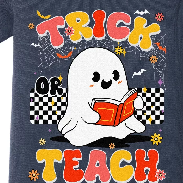 Groovy Teacher Halloween Retro Trick Or Teach Floral Ghost Baby Bodysuit