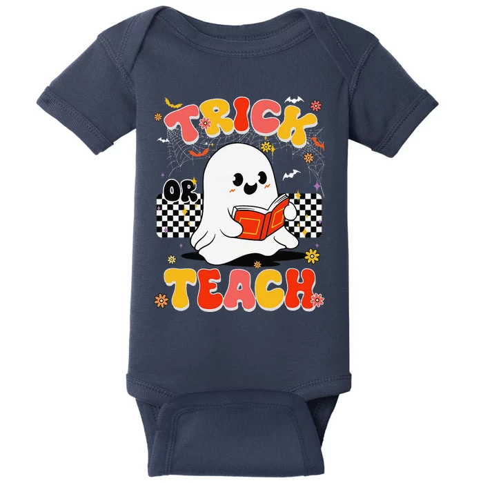 Groovy Teacher Halloween Retro Trick Or Teach Floral Ghost Baby Bodysuit