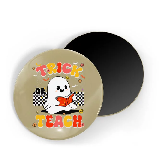 Groovy Teacher Halloween Retro Trick Or Teach Floral Ghost Magnet