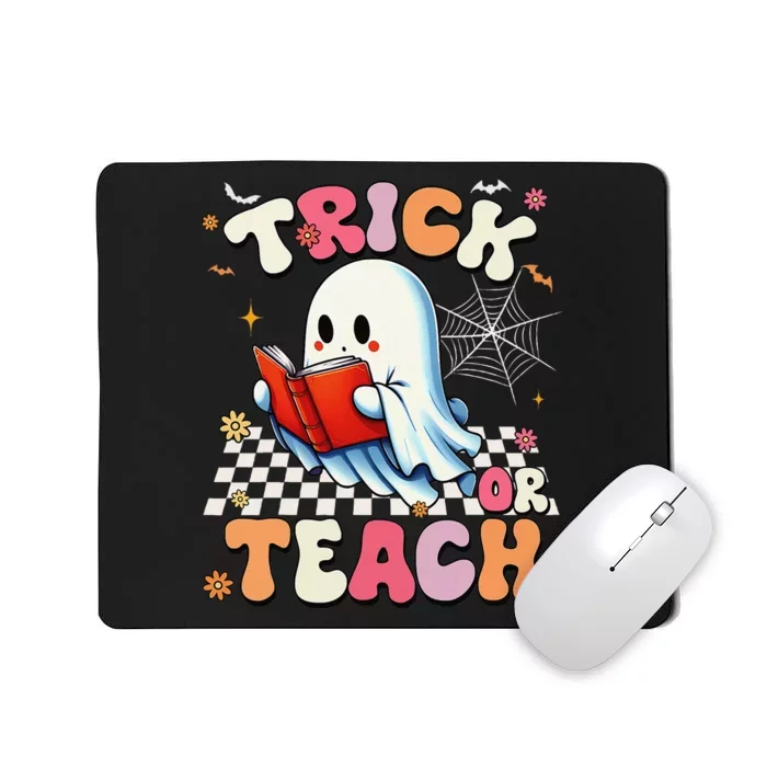 Groovy Teacher Halloween Retro Trick Or Teach Floral Ghost Gift Mousepad