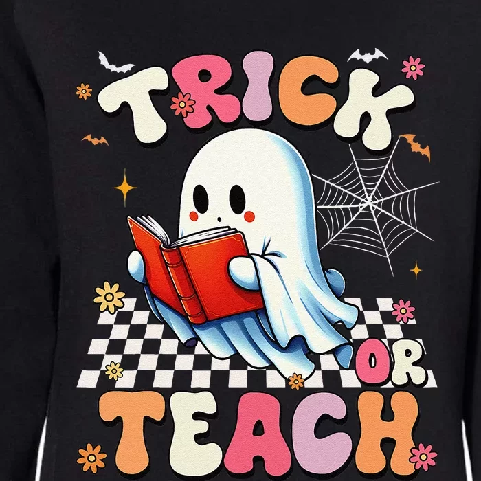 Groovy Teacher Halloween Retro Trick Or Teach Floral Ghost Gift Womens California Wash Sweatshirt