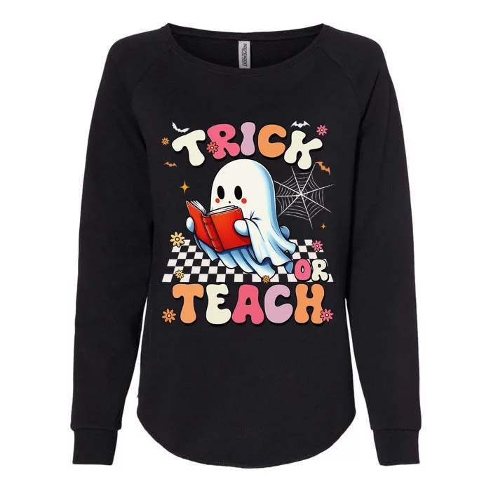 Groovy Teacher Halloween Retro Trick Or Teach Floral Ghost Gift Womens California Wash Sweatshirt